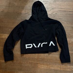 RVCA Black Cropped Pullover Hoodie with White Logo